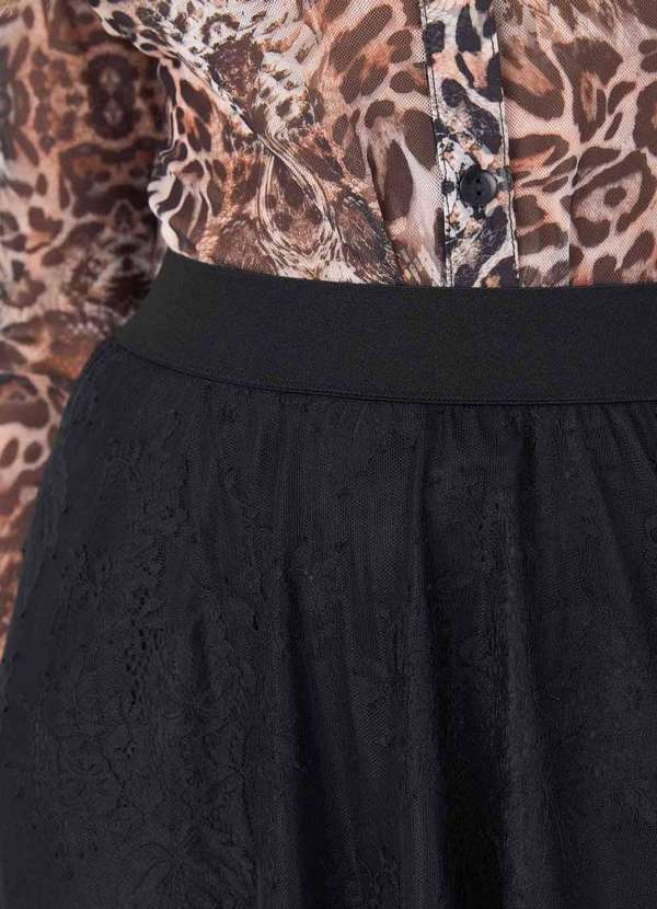 Pks - Saia Midi Pks Tule com Renda Preto 4