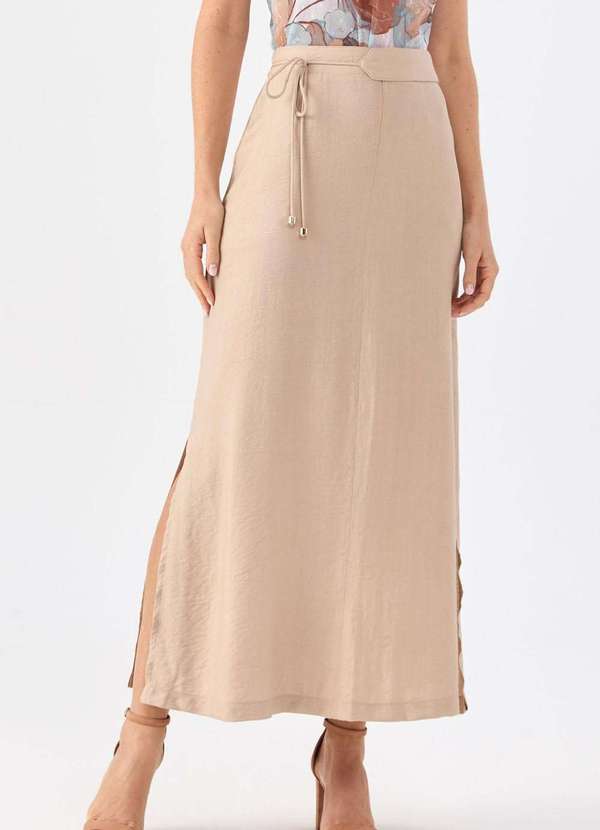 Pks - Saia Super Midi Pks Viscose Bege