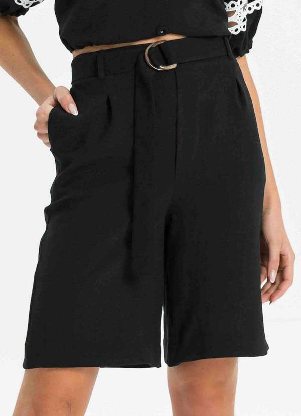 Pks - Bermuda Feminina Alfaiataria Preto