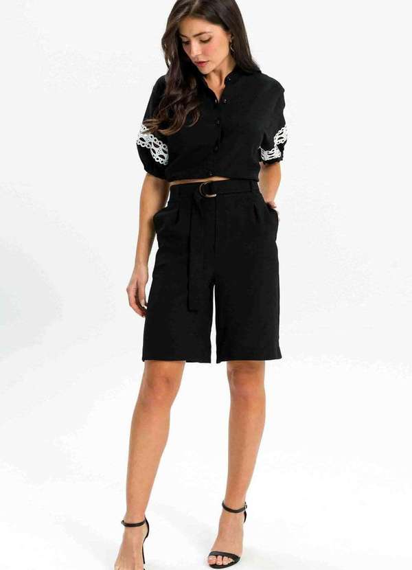 Pks - Bermuda Feminina Alfaiataria Preto 4