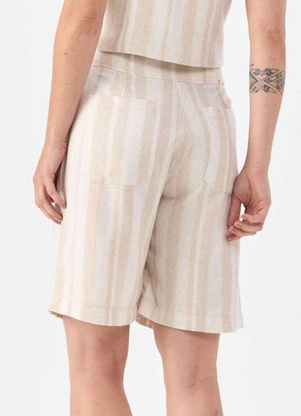 Pks - Bermuda Pks Alfaiataria Linho Natural Listrado Bege 2