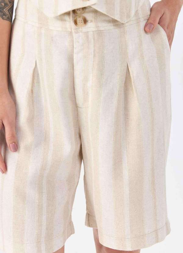 Pks - Bermuda Pks Alfaiataria Linho Natural Listrado Bege 3