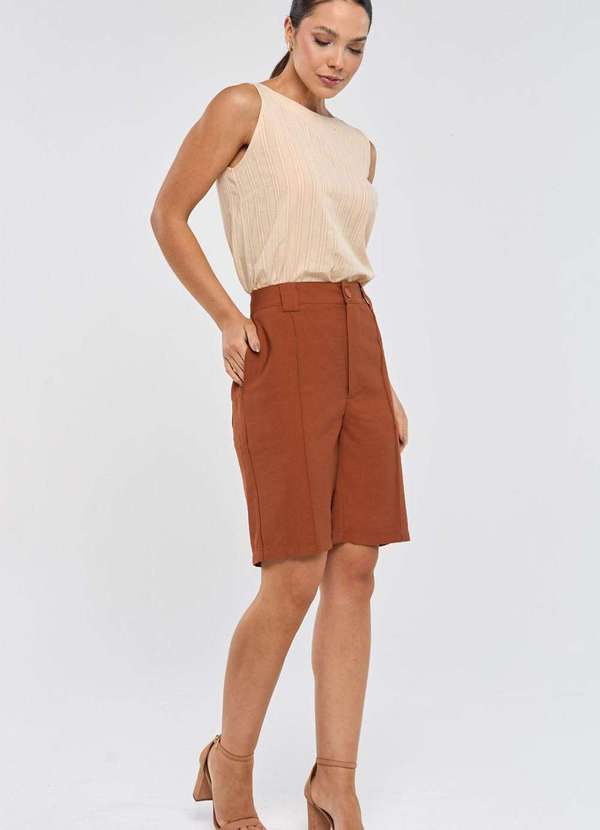 Pks - Bermuda Pks Alongada Alfaiataria em Viscose Marrom 4