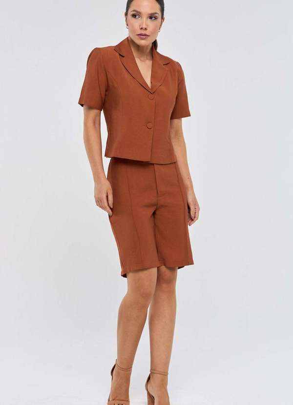 Pks - Bermuda Pks Alongada Alfaiataria em Viscose Marrom 5