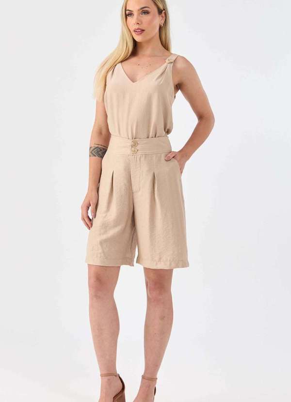 Pks - Bermuda Pks Alongada de Viscose Bege 4