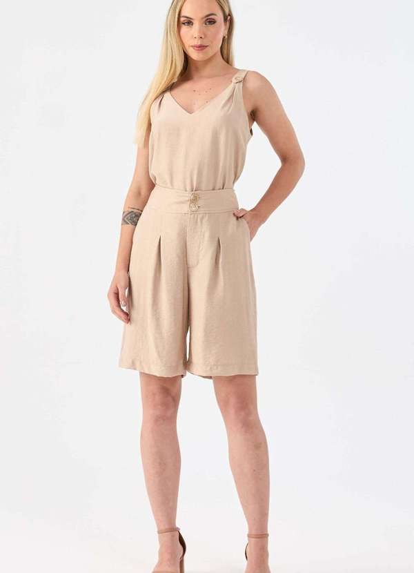 Pks - Bermuda Pks Alongada de Viscose Bege 5