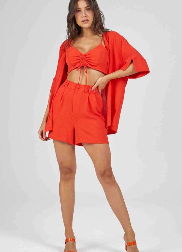 Pks - Shorts Pks com Pregas Laranja 4