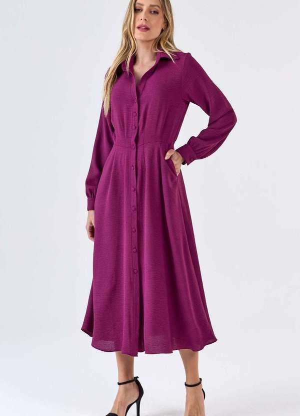 Pks - Vestido Chemise Midi Pks Magenta Rosa