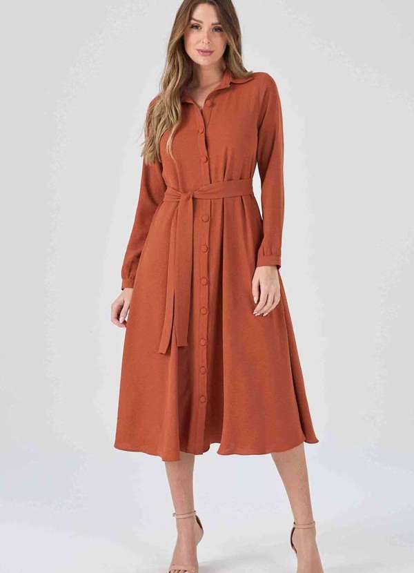 Pks - Vestido Chemise Midi Pks Terracota Marrom