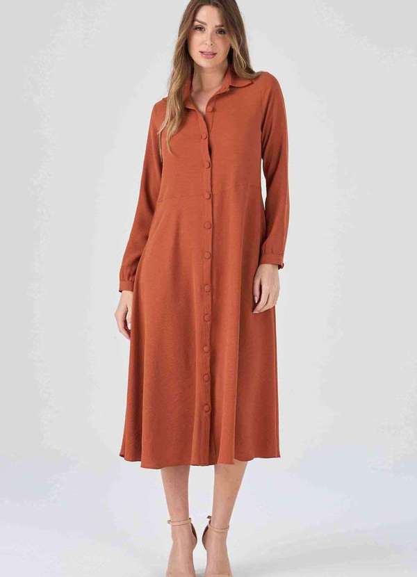 Pks - Vestido Chemise Midi Pks Terracota Marrom 4