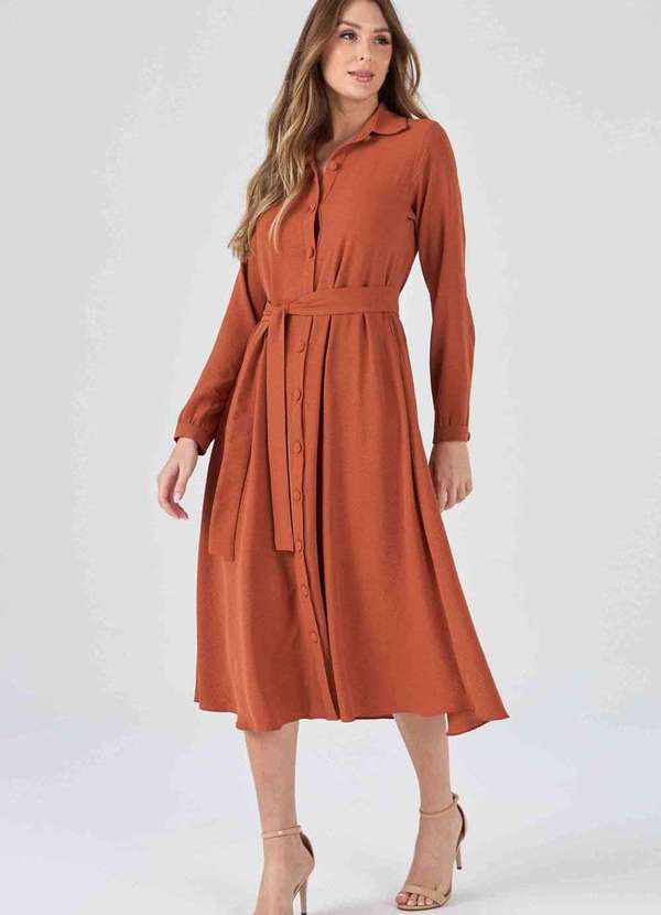 Pks - Vestido Chemise Midi Pks Terracota Marrom 5