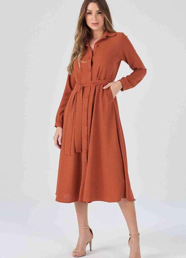 Pks - Vestido Chemise Midi Pks Terracota Marrom 6