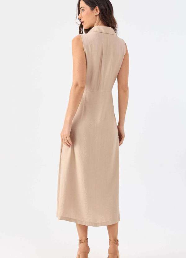 Pks - Vestido Chemise Midi Pks Viscose Bege 2