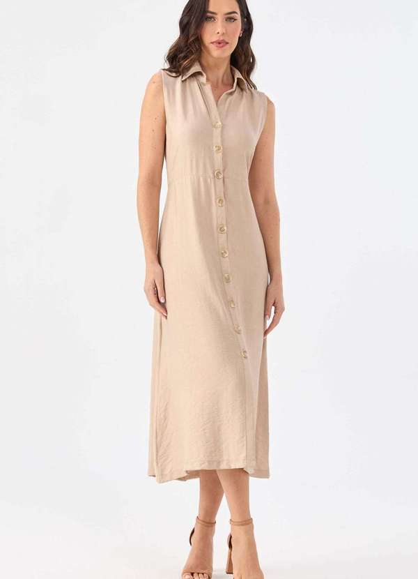 Pks - Vestido Chemise Midi Pks Viscose Bege 3