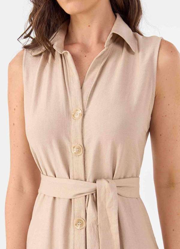 Pks - Vestido Chemise Midi Pks Viscose Bege 4