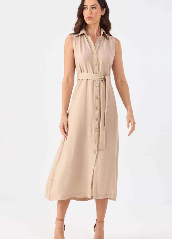 Pks - Vestido Chemise Midi Pks Viscose Bege 5