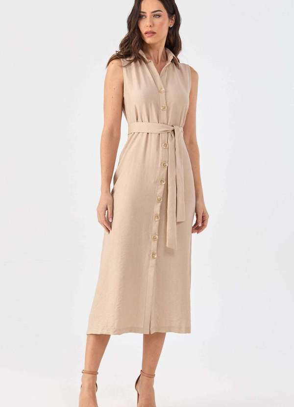 Pks - Vestido Chemise Midi Pks Viscose Bege 7