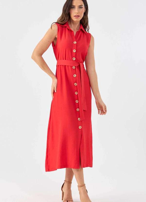 Pks - Vestido Chemise Midi Pks Viscose Vermelho