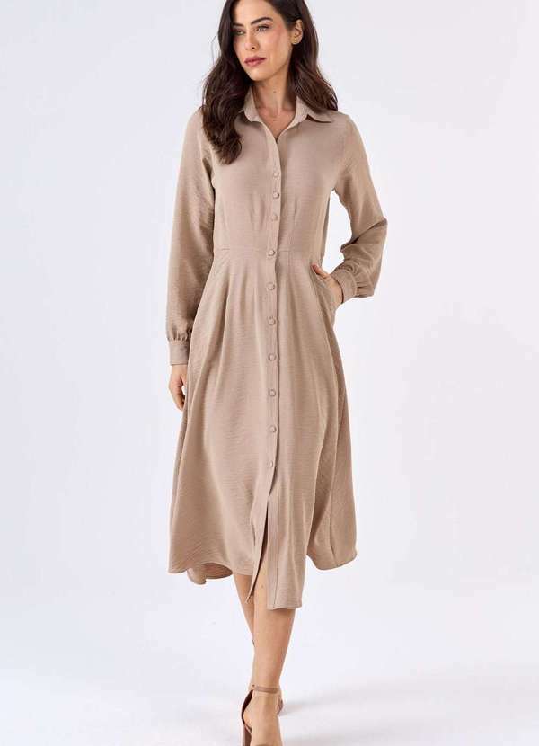 Pks - Vestido Chemise Midi Pks Bege