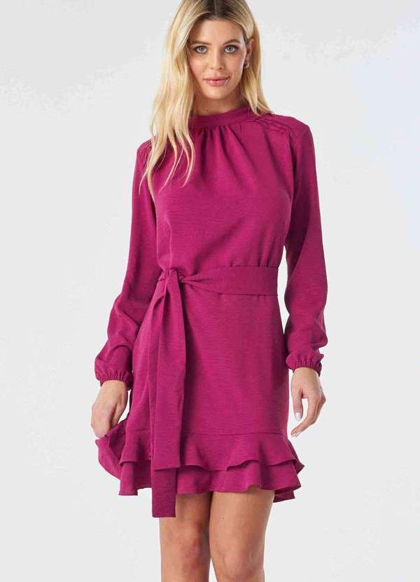 Pks - Vestido Curto Manga Longa Rosa