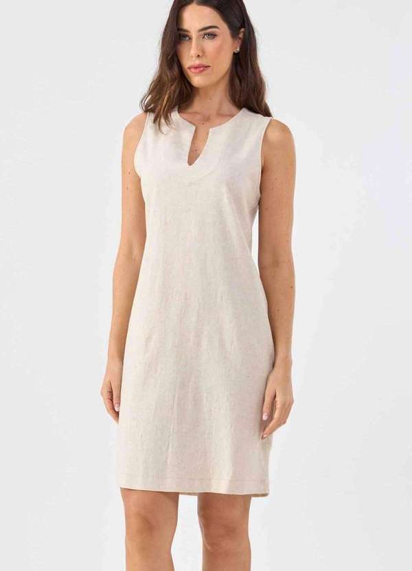 Pks - Vestido Curto Pks Linho Natural Bege