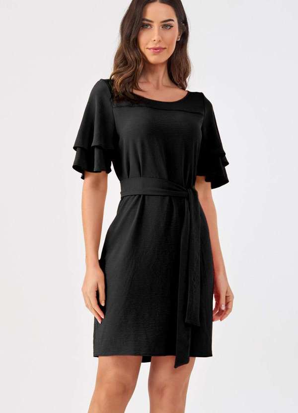 Pks - Vestido Curto Pks Manga Dupla Preto