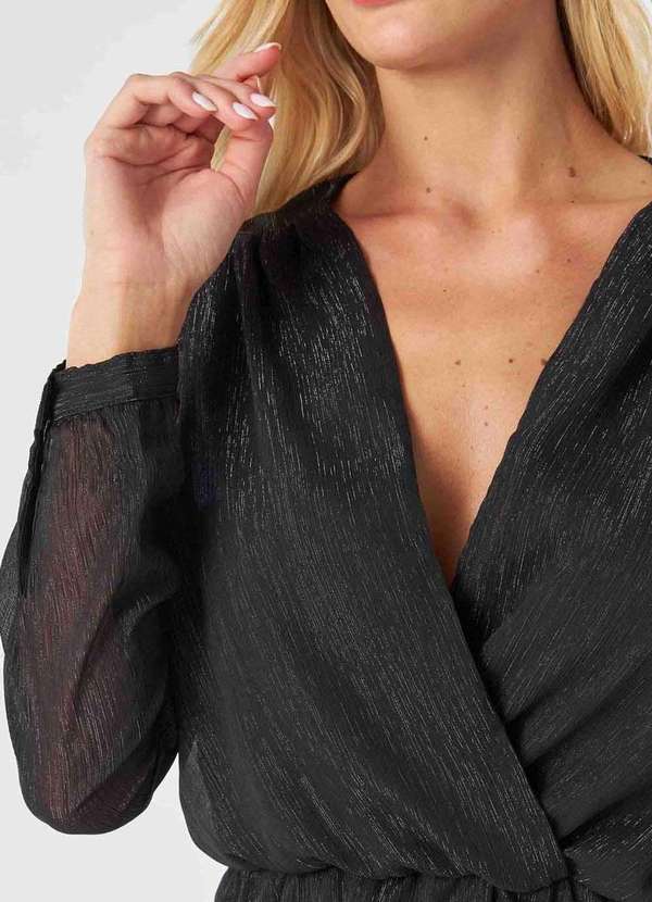 Pks - Vestido Curto Pks Manga Longa Fios Lurex Preto 4