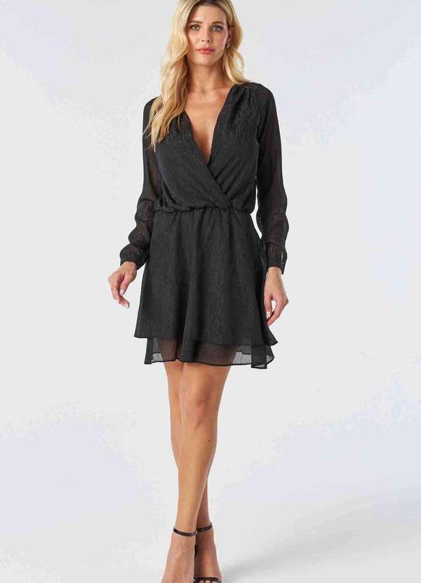 Pks - Vestido Curto Pks Manga Longa Fios Lurex Preto 5
