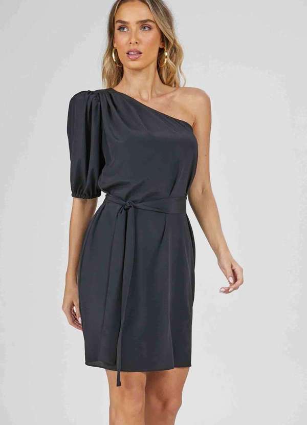 Pks - Vestido Curto Pks um Ombro So Preto