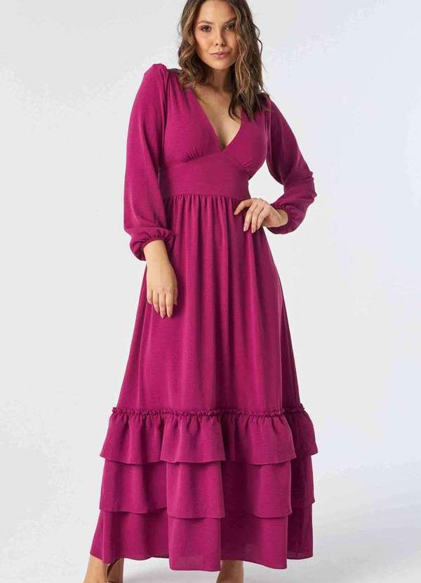Pks - Vestido Longo Decote V Rosa
