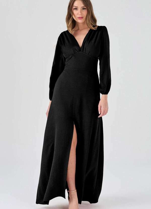 Pks - Vestido Longo Pks com Fenda Preto 3