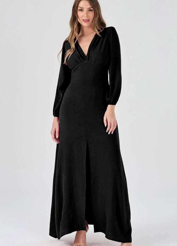 Pks - Vestido Longo Pks com Fenda Preto 5