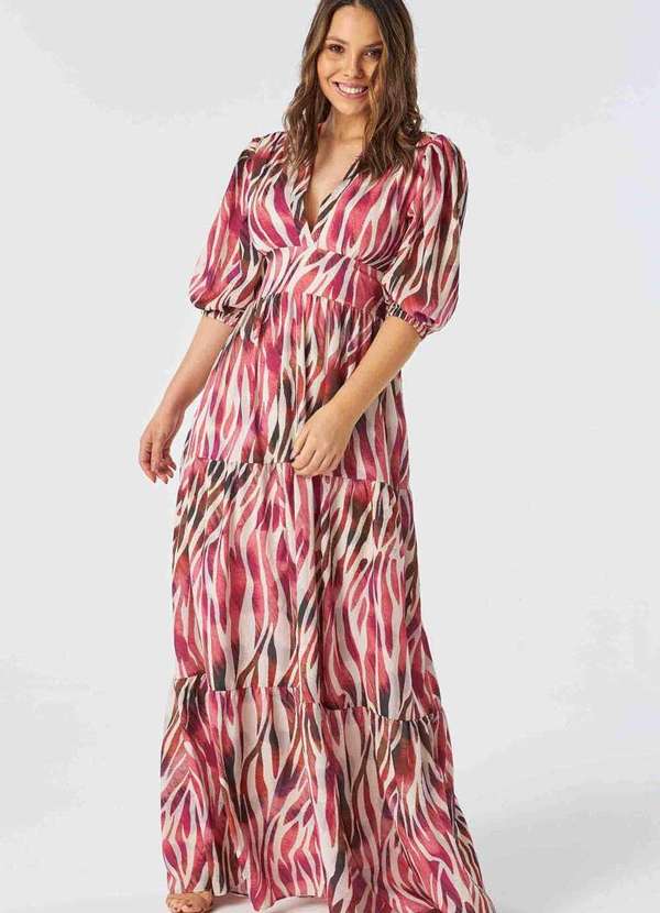 Pks - Vestido Longo Pks Estampa Animal Print Rosa 4