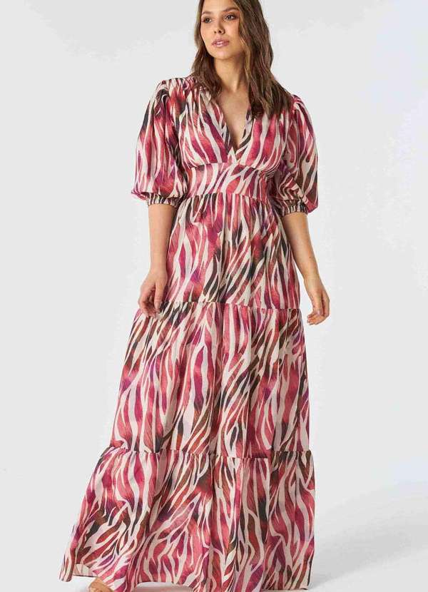 Pks - Vestido Longo Pks Estampa Animal Print Rosa 5