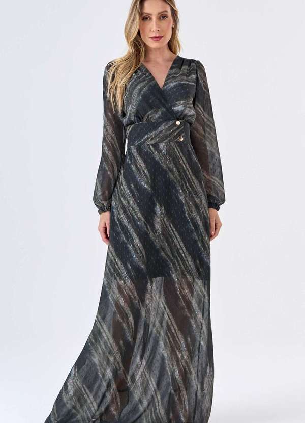 Pks - Vestido Longo Pks Estampa Olive Green Verde