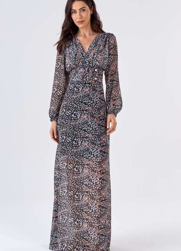 Pks - Vestido Longo Pks Estampa Unique Brown Marrom