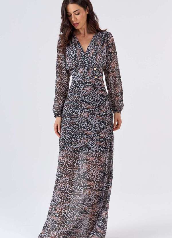 Pks - Vestido Longo Pks Estampa Unique Brown Marrom 5
