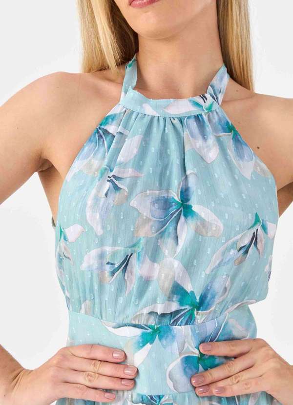 Pks - Vestido Longo Pks Frente Unica Estampado Floral Azul 3