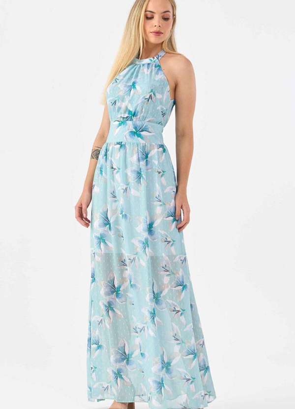 Pks - Vestido Longo Pks Frente Unica Estampado Floral Azul 5