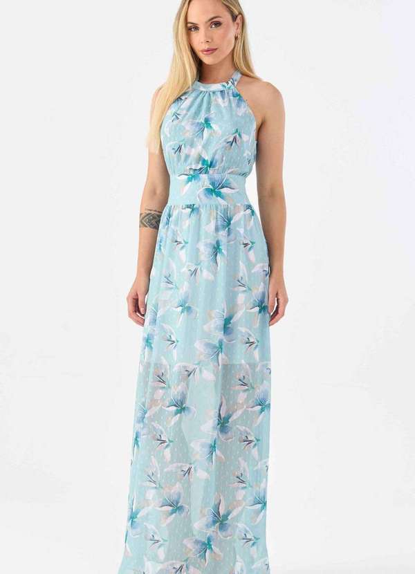 Pks - Vestido Longo Pks Frente Unica Estampado Floral Azul 6
