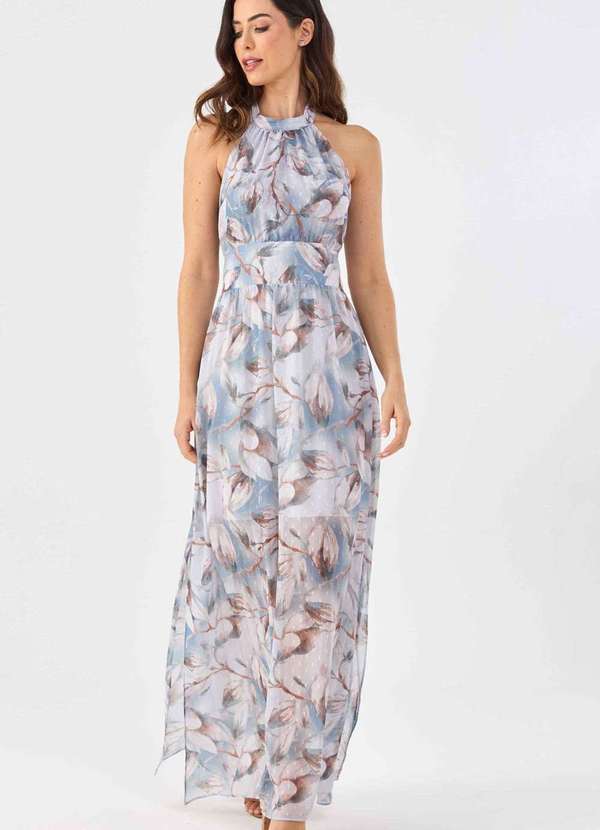 Pks - Vestido Longo Pks Frente Unica Estampado Azul