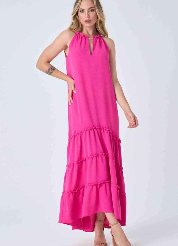 Pks - Vestido Longo Pks Frente Unica Rosa