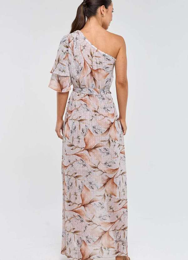 Pks - Vestido Longo Pks um Ombro So Estampa Mousse Bege 2