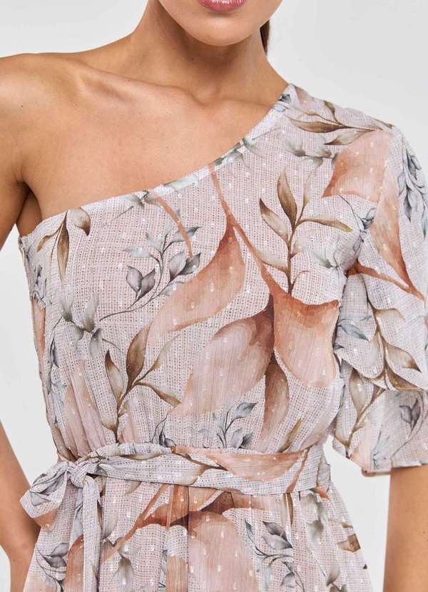 Pks - Vestido Longo Pks um Ombro So Estampa Mousse Bege 4
