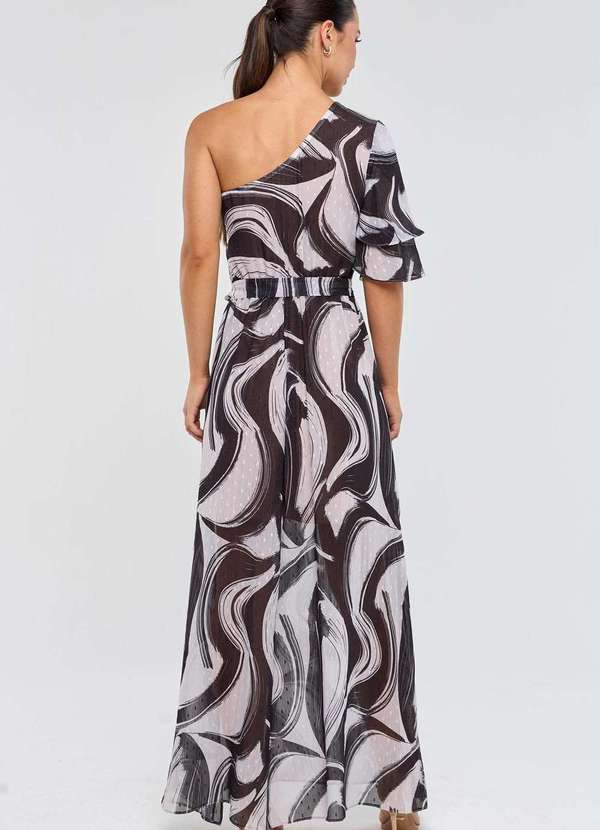 Pks - Vestido Longo Pks um Ombro So Estampa Wave Preto 2