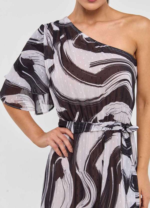 Pks - Vestido Longo Pks um Ombro So Estampa Wave Preto 3