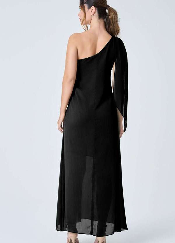Pks - Vestido Longo Pks um Ombro So Preto Preto 2