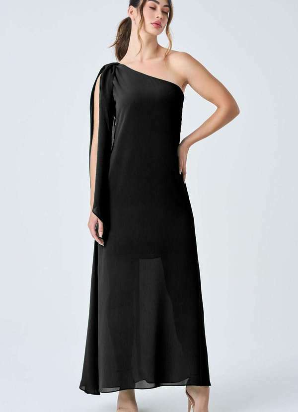 Pks - Vestido Longo Pks um Ombro So Preto Preto 4