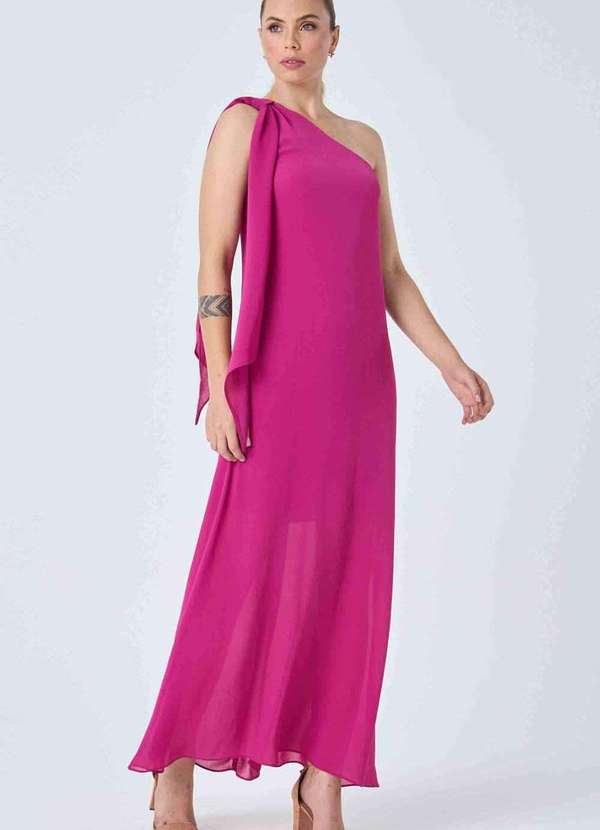 Pks - Vestido Longo Pks um Ombro So Rosa