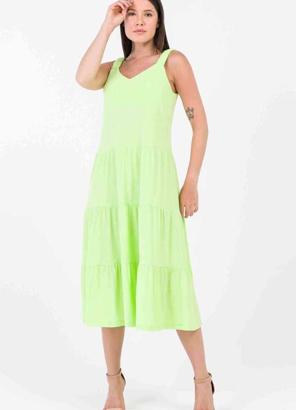Pks - Vestido Midi Malha Canelada Amarelo